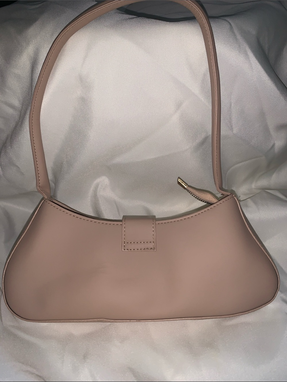 Women's Taupe Shoulder Bag with Gold Buckle - Picture 6 of 10